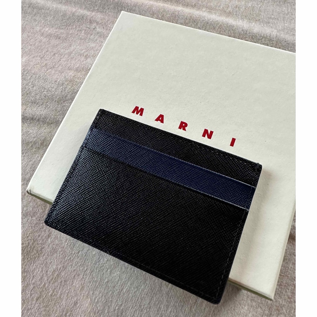 黒新品 MARNI メンズ バイカラー レザー カードケース 財布 マルニ