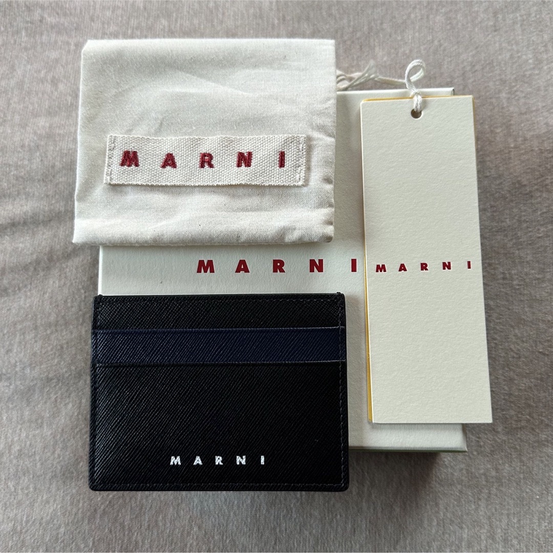 黒新品 MARNI メンズ バイカラー レザー カードケース 財布 マルニ