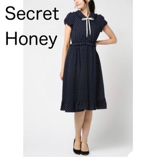 シークレットハニー(Secret Honey)のロングワンピース　Secret Honey ドット　水玉　リボン　丸襟　ぼたん(ロングワンピース/マキシワンピース)