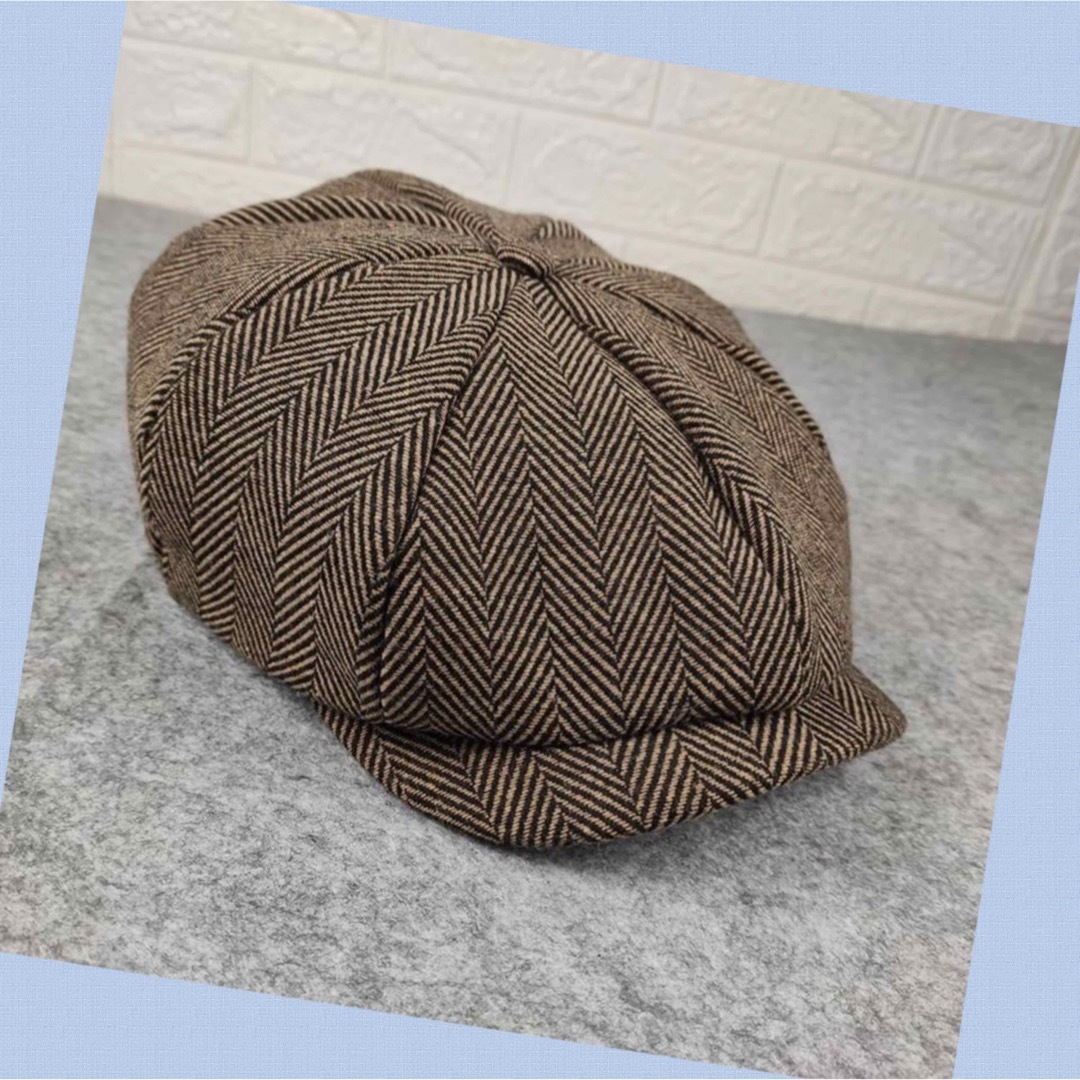 ハンチング帽 キャスケット 帽子 ブラウン ベレー帽 クラシック ヘリンボーン レディースの帽子(ハンチング/ベレー帽)の商品写真