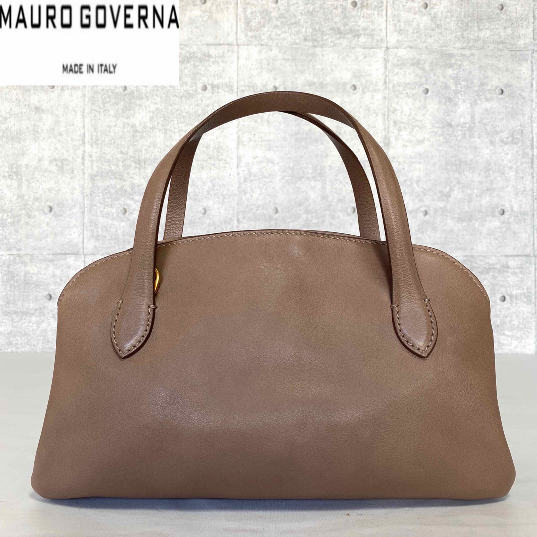 【良品】MAURO GOVERNA カーフレザー スモーキーピンク ハンドバッグ