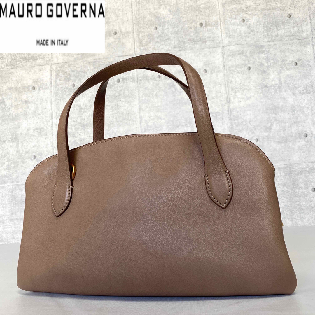 【良品】MAURO GOVERNA カーフレザー スモーキーピンク ハンドバッグ