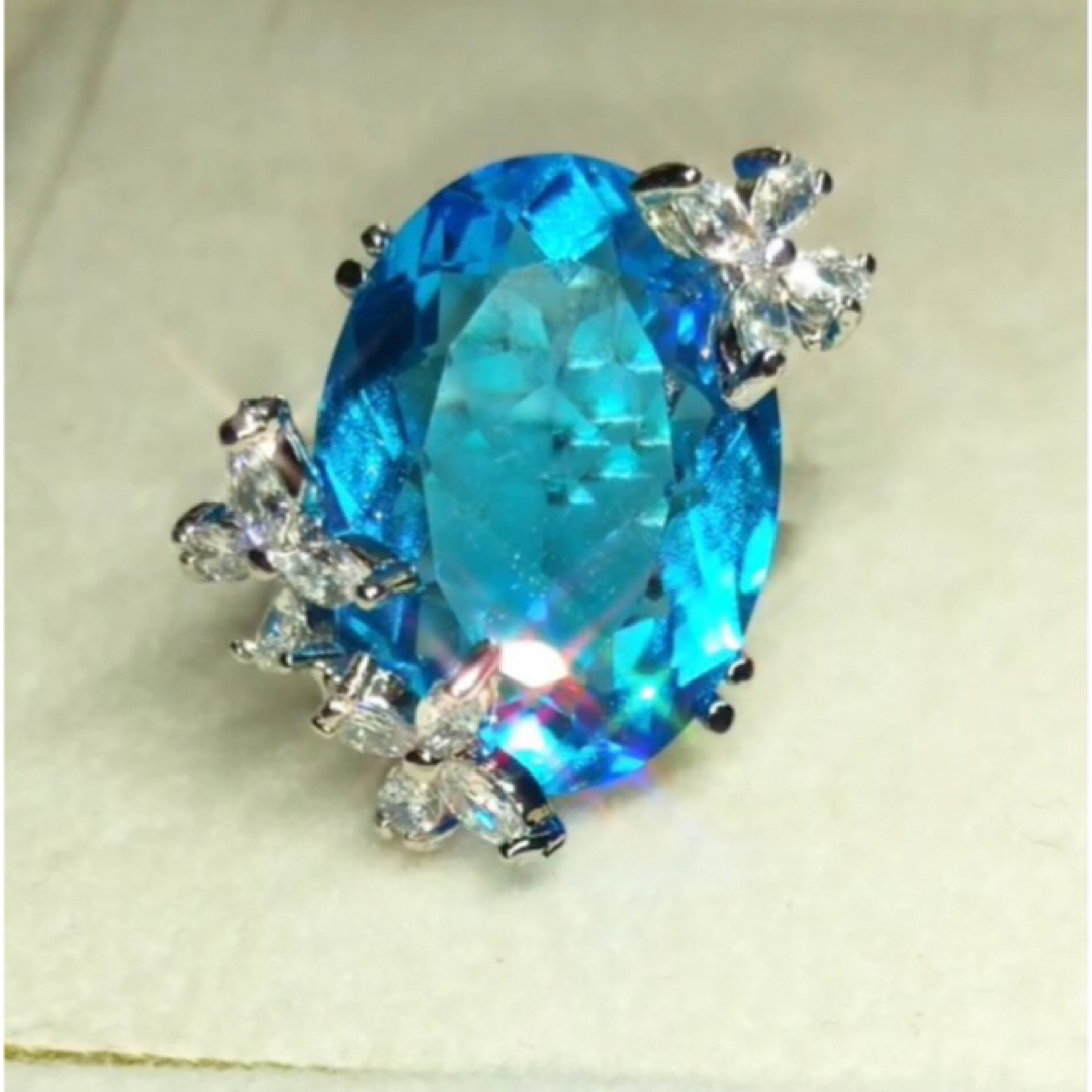 ブルートパーズ指輪  青色 蝶々とお花 調整可能 Silver 非磁性 メンズのアクセサリー(リング(指輪))の商品写真