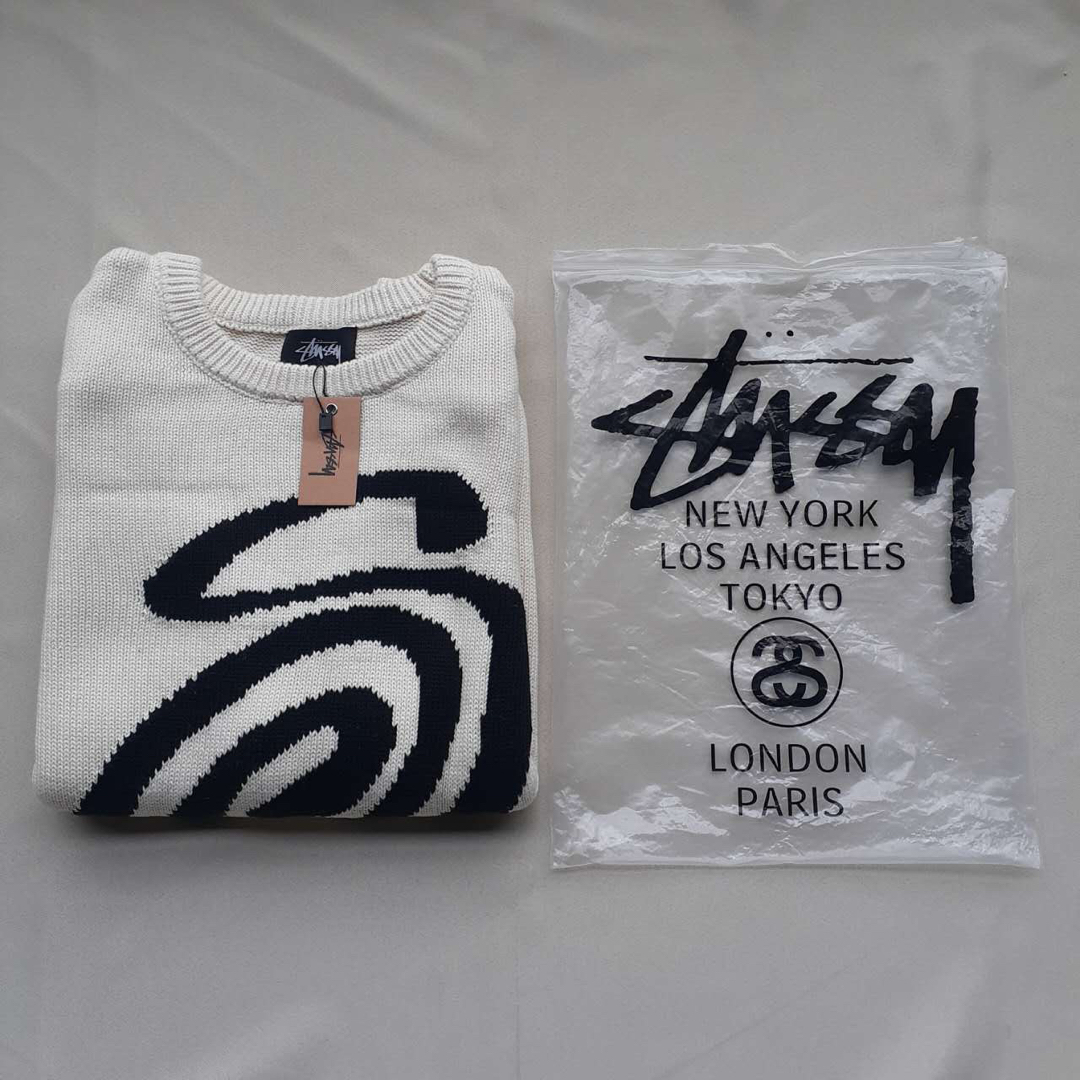 STUSSY Lサイズ ステューシー ニットセーター ブラック×ベージュ