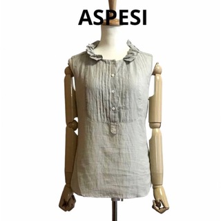 アスペジ(ASPESI)のASPESI コットンリネン素材 フリルカラー ピンタックノースリーブブラウス(シャツ/ブラウス(半袖/袖なし))