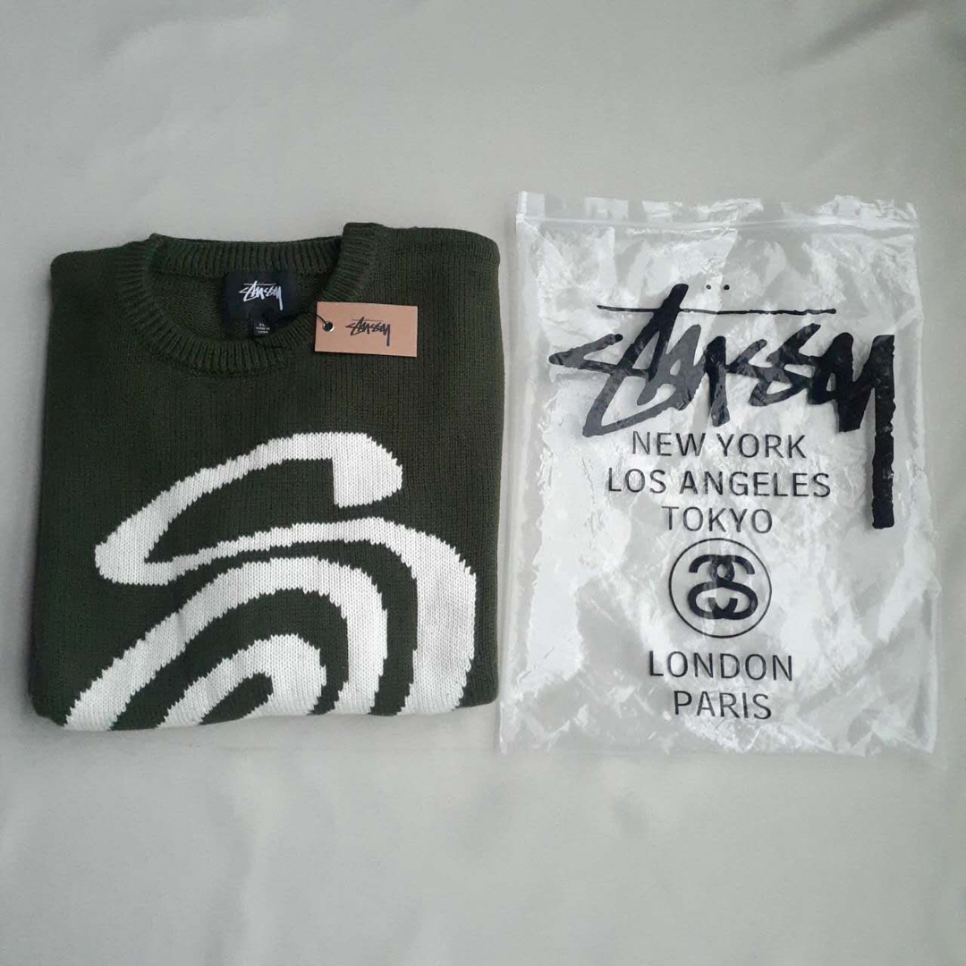 STUSSY XLサイズ ステューシー ニットセーター グリーン×ホワイト