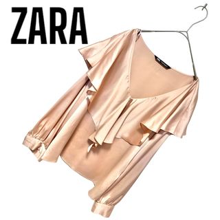 ザラ(ZARA)の534. ZARAピンクフリルリボンブラウス(シャツ/ブラウス(長袖/七分))