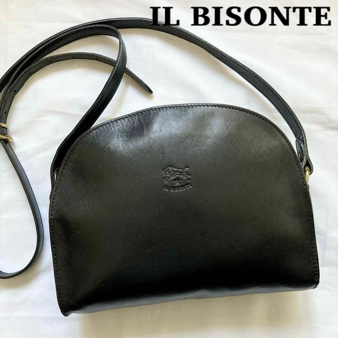 【美品】IL BISONTE ショルダーバッグ　ハーフムーン　スムースレザー　黒