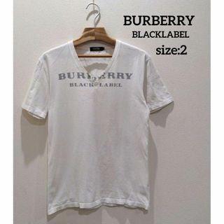 バーバリーブラックレーベル(BURBERRY BLACK LABEL)のBURBERRY BLACKLABEL ロゴプリント Ｔシャツ 白 2 トップス(Tシャツ/カットソー(半袖/袖なし))