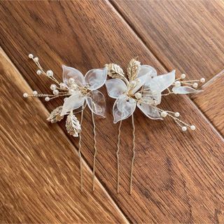 ほぼ新品 ヘッドアクセ ヘアアクセサリー 結婚式 前撮り 洋装 ヘアピン Uピン(ヘアピン)