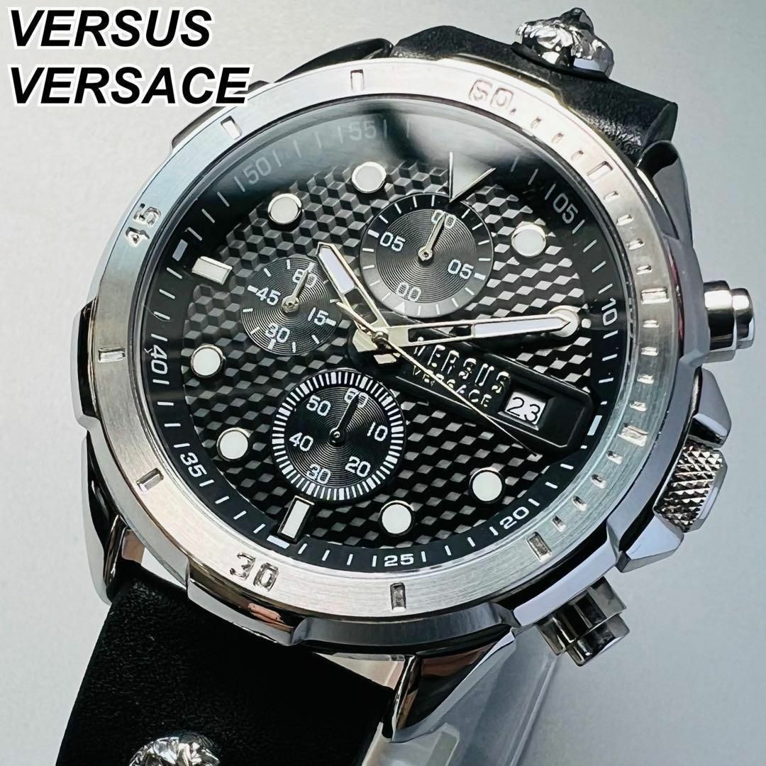 新品 VERSUS VERSACE ロゴウォッチ 腕時計 ロゴドン 黒 グレー