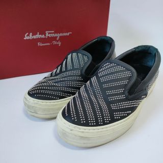 フェラガモ 6.5EE Ferragamo デッキ リボンドライビングスリッポン