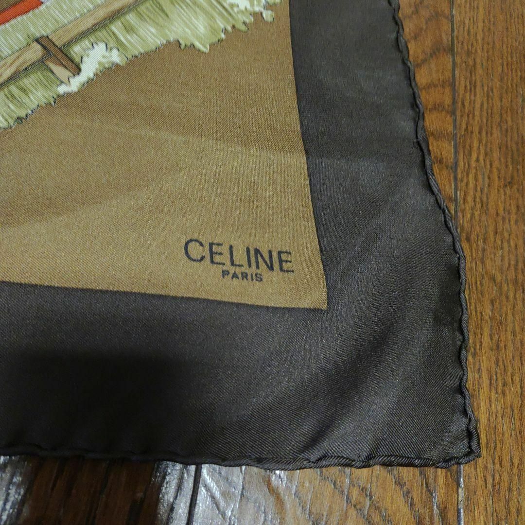 celine(セリーヌ)の1952超美品　セリーヌ　スカーフ　シルク　ホース　馬　障害馬術競技　ブラウン レディースのファッション小物(バンダナ/スカーフ)の商品写真