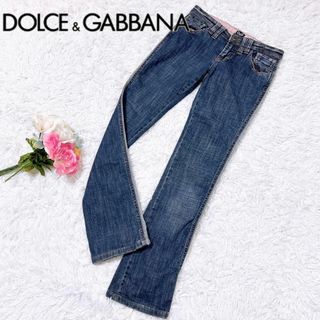 【美品 03SS 名作】DOLCE&GABBANA クリスタルロゴ デニムパンツ