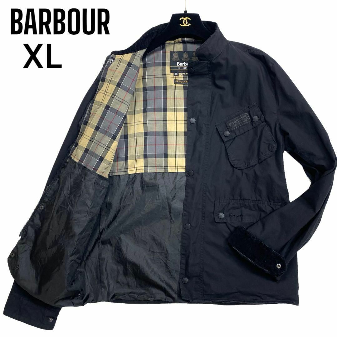 バブアー BARBOUR ノーカラー ブルゾン 裏地チェック コーデュロイ XL-