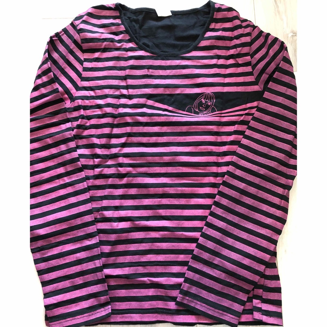 ピンク×ブラックボーダー長袖カットソー レディースのトップス(カットソー(長袖/七分))の商品写真