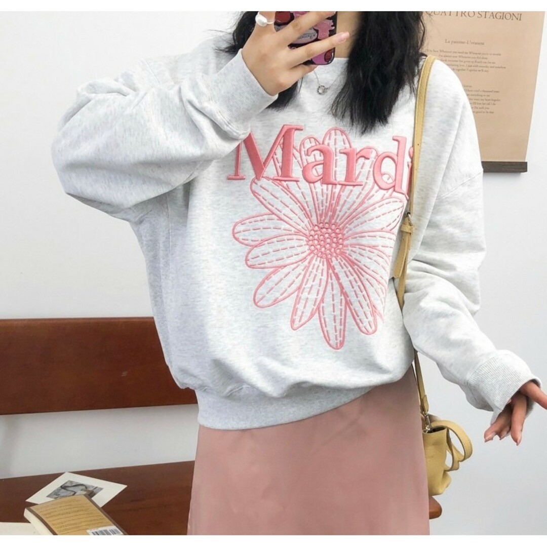 マルディメクルディ Mardi Mercredi スウェット グレー×ピンクの通販 マルディメクルディ Mardi Mercredi スウェット グレー×ピンクの通販