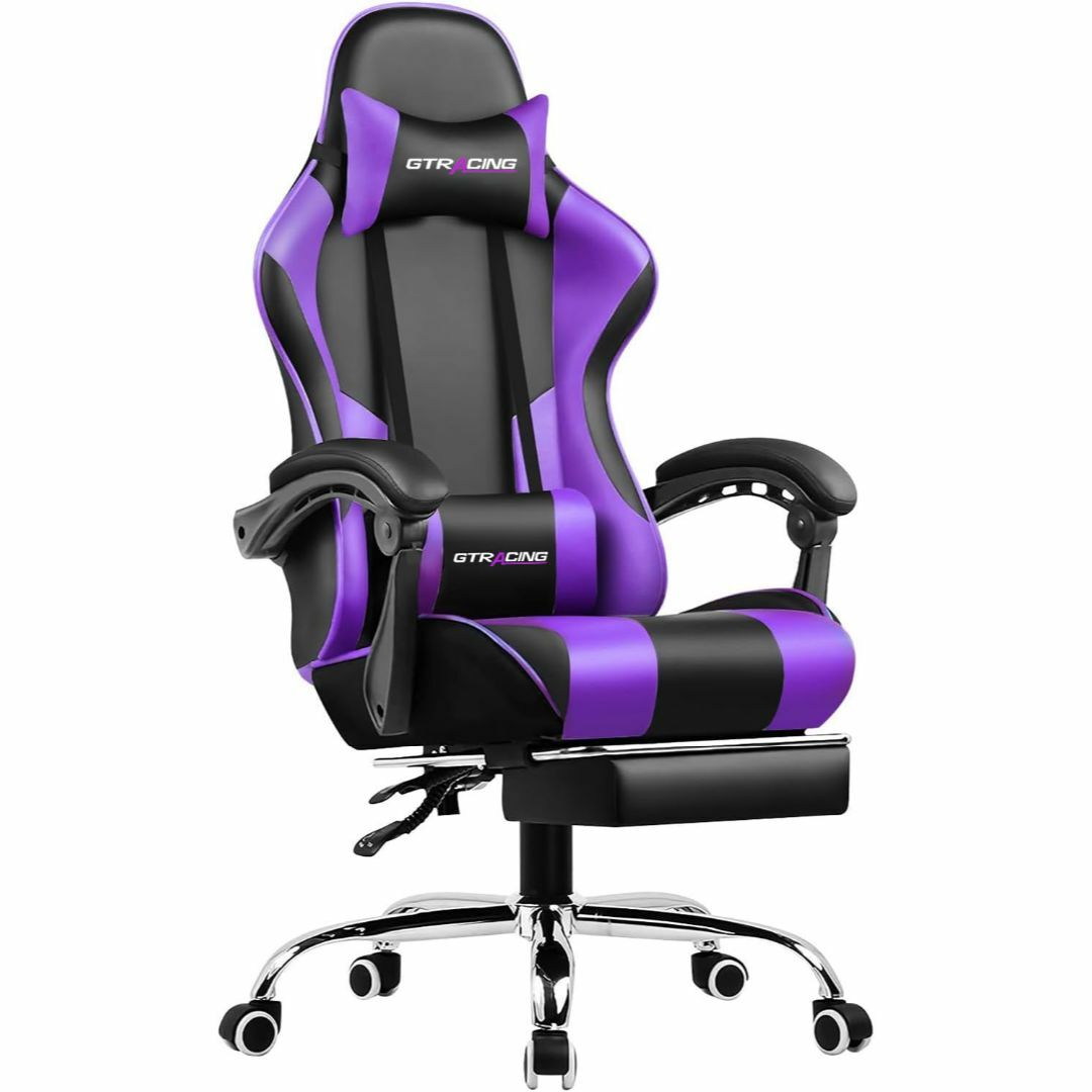 色: Purple】GTRacing ゲーミングチェア オットマン付き オフィの通販