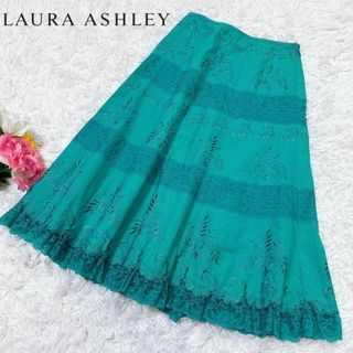 □[美品]LAURA ASHLEY ローラアシュレイ スカート⑫（13号）刺繍(茶系）-