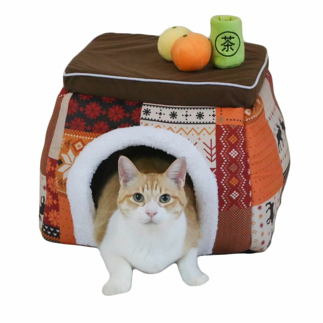 【色: オレンジ】ねこのこたつ 可愛いおもちゃ付き 猫用こたつ ねこ こたつ 小