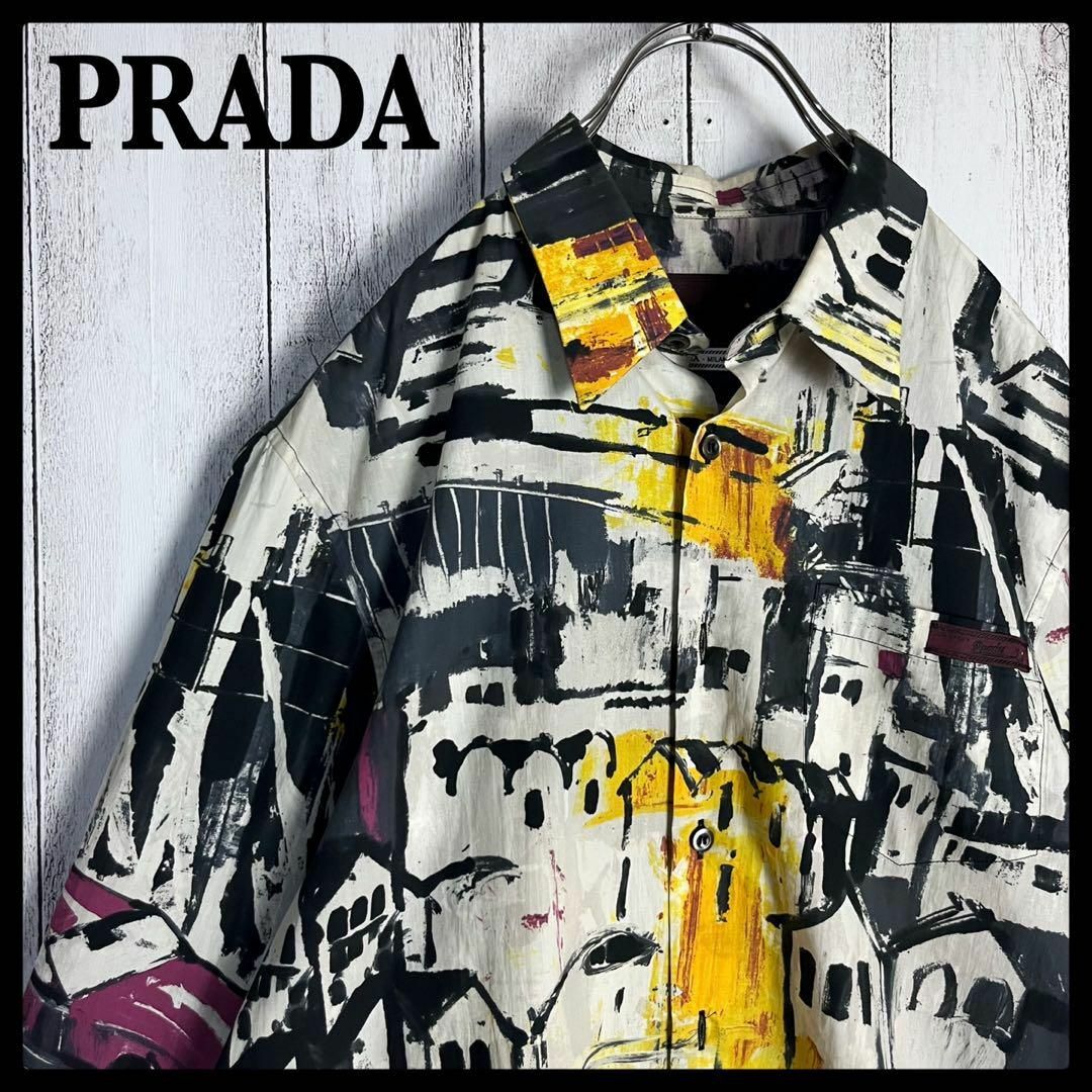 【イタリア製】PRADA プラダ　総柄　シャツ　長袖　長袖シャツ