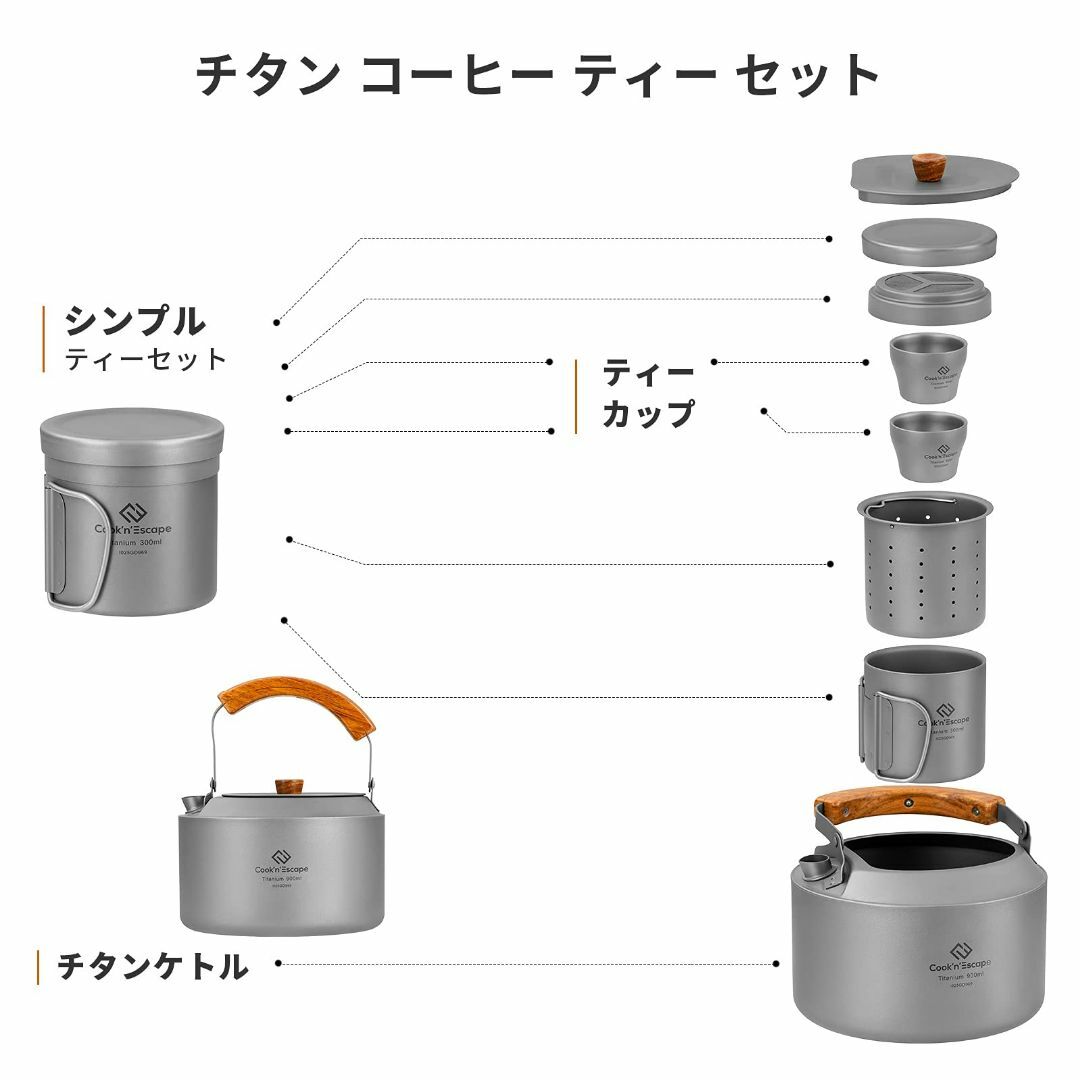 色:ケトル付き・8点セット】COOK'N'ESCAPE チタン ケトル ティー 色:ケトル付き・8点セット】COOK'N'ESCAPE チタン ケトル ティー
