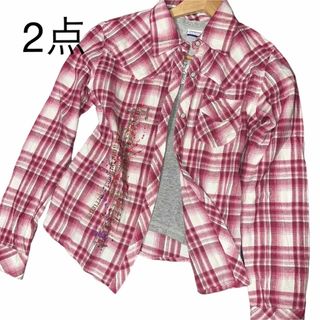 2点セット　ネルシャツ　半袖Tシャツ　リーボック　L(シャツ/ブラウス(長袖/七分))