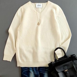 ビューティアンドユースユナイテッドアローズ(BEAUTY&YOUTH UNITED ARROWS)のビューティ&ユース Vネックニット カシミヤ混 白 cv3(ニット/セーター)