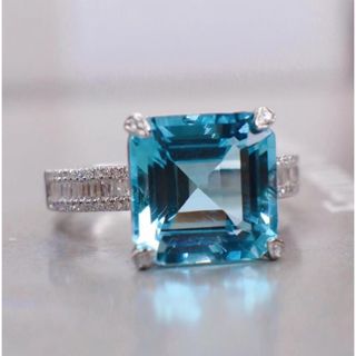 天然アクアマリン ダイヤ  リング4.3ct k18 ¥(リング(指輪))