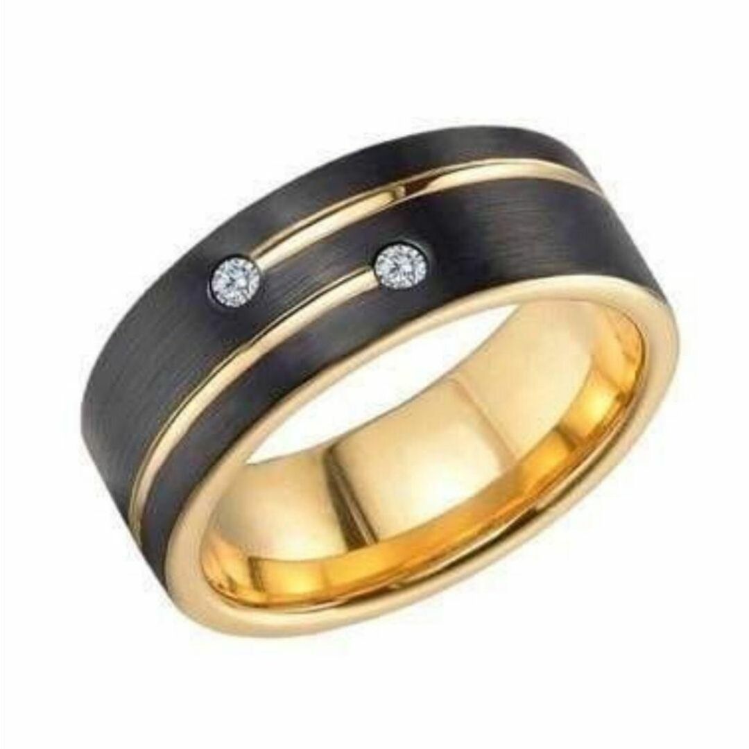【SALE】リング メンズ ステンレス ブラック ゴールド 黒 指輪 20号 メンズのアクセサリー(リング(指輪))の商品写真