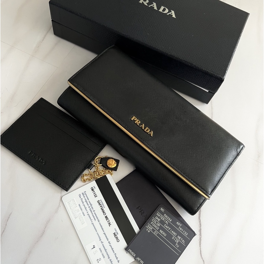 美品 PRADA プラダ サフィアーノ 二つ折り パスケース カードケース-