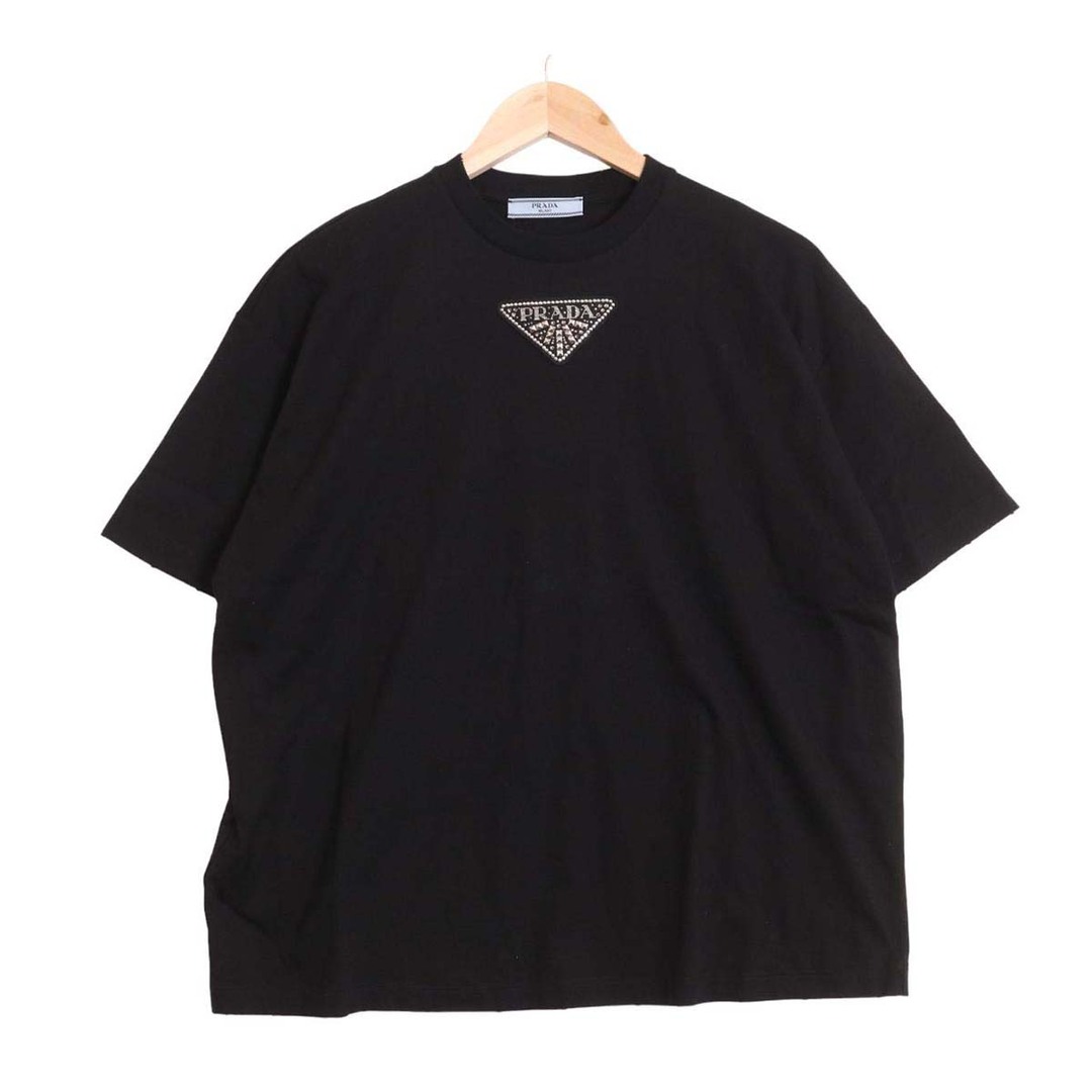 プラダ エンブロイダリー ジャージー Tシャツ 3572AR レディース ブラック PRADA  【アパレル・小物】Tシャツ(半袖/袖なし)