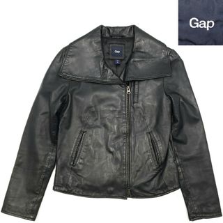 立ち襟可★GAP★XS レザーライダースジャケット黒メンズ本革 SZJ106