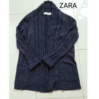 ザラ(ZARA)のZARA ニット ロング カーディガン ネイビー(ニットコート)