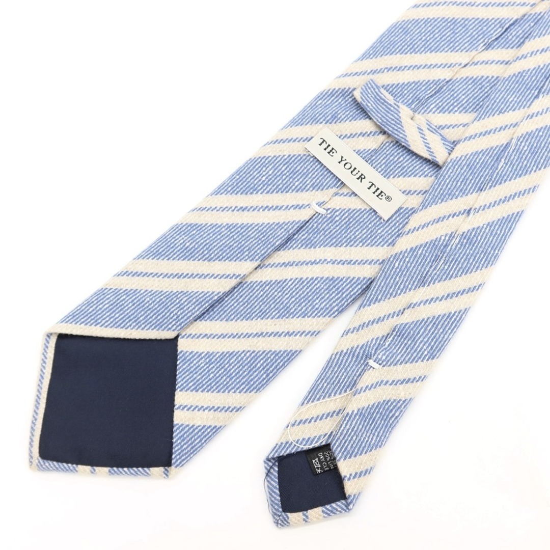 【中古】タイユアタイ TIE YOUR TIE ストライプ 3つ折り カシミヤシルクリネン ネクタイ ブルーxアイボリー【メンズ】