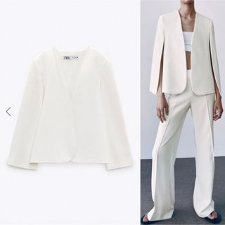 ザラ(ZARA)の【ZARA】ケープ ブレザー(ノーカラージャケット)