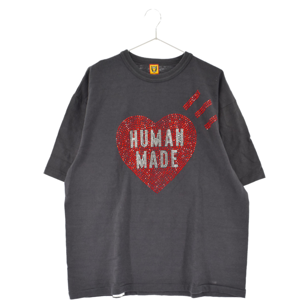 695センチ身幅HUMAN MADE ヒューマンメイド 23SS CRYSTAL HEART JEWELRY T-SHIRT ハートロゴ ラインストーン クルーネック半袖Tシャツ ブラック/レッド