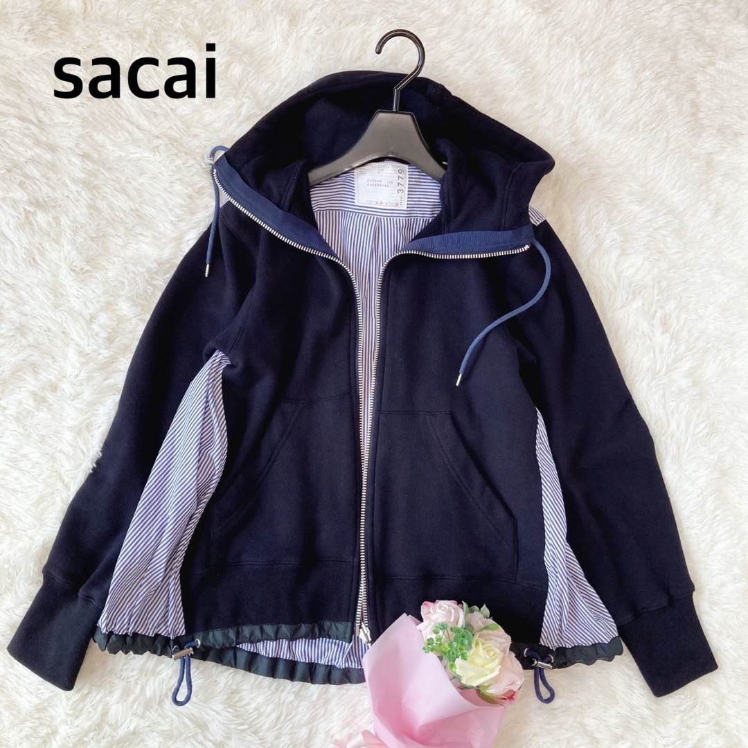 sacai ドッキング 異素材 ストライプ パーカー ブルゾン-