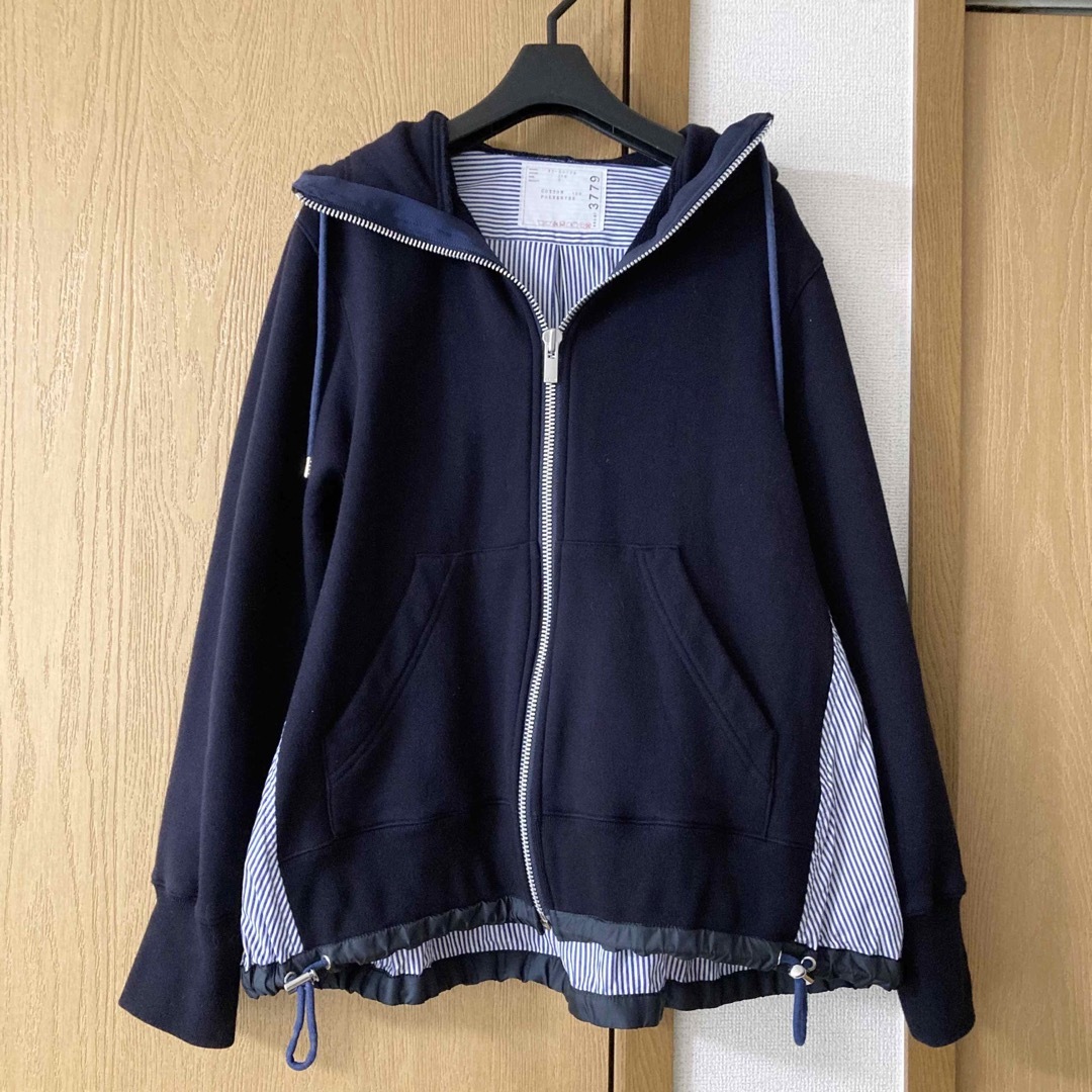 sacai ドッキング 異素材 ストライプ パーカー ブルゾン-