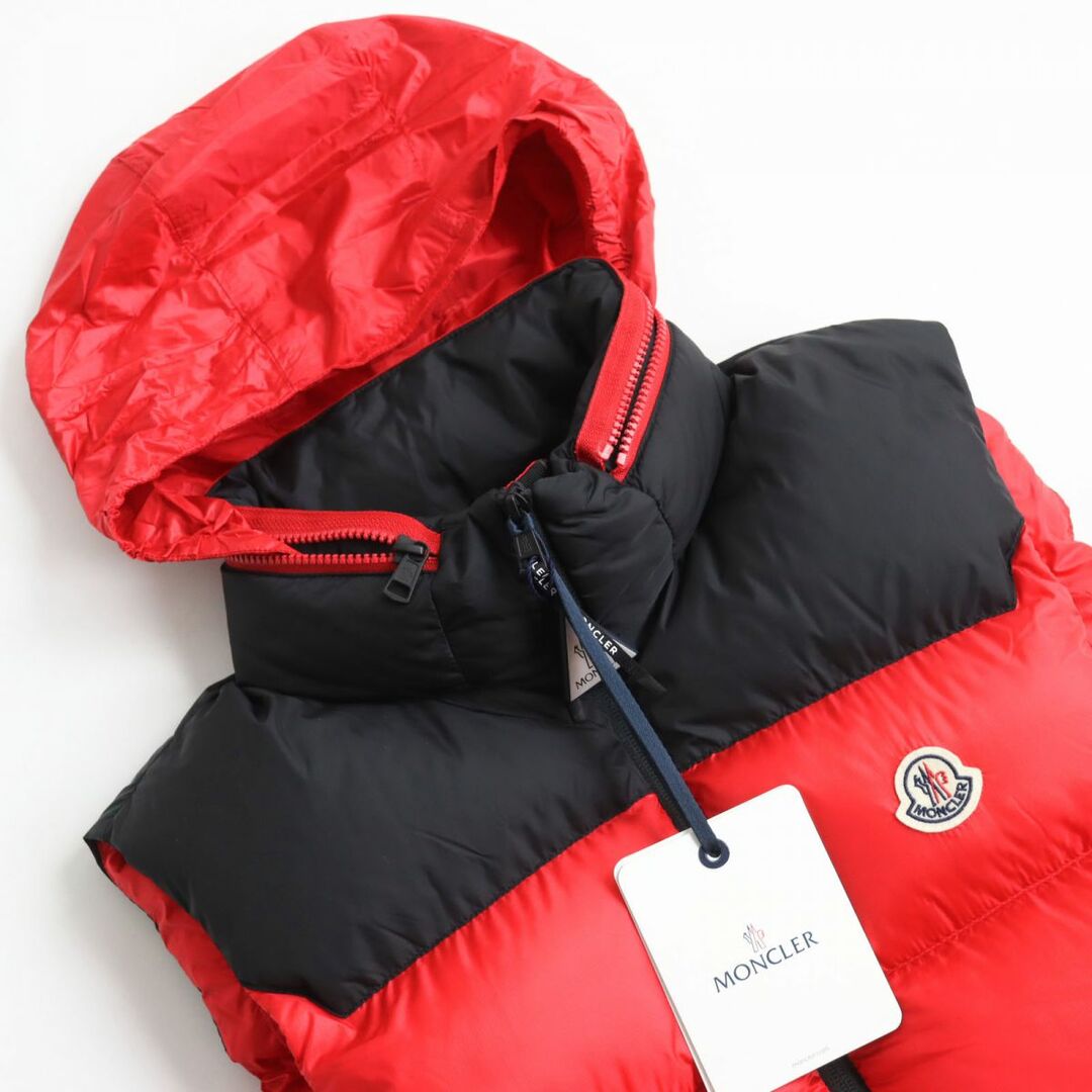 未使用品●22-23AW MONCLER モンクレール OPHRYS バイカラー ロゴワッペン付き フード入り ダウンベスト レッド×ブラック 5 正規品 メンズ