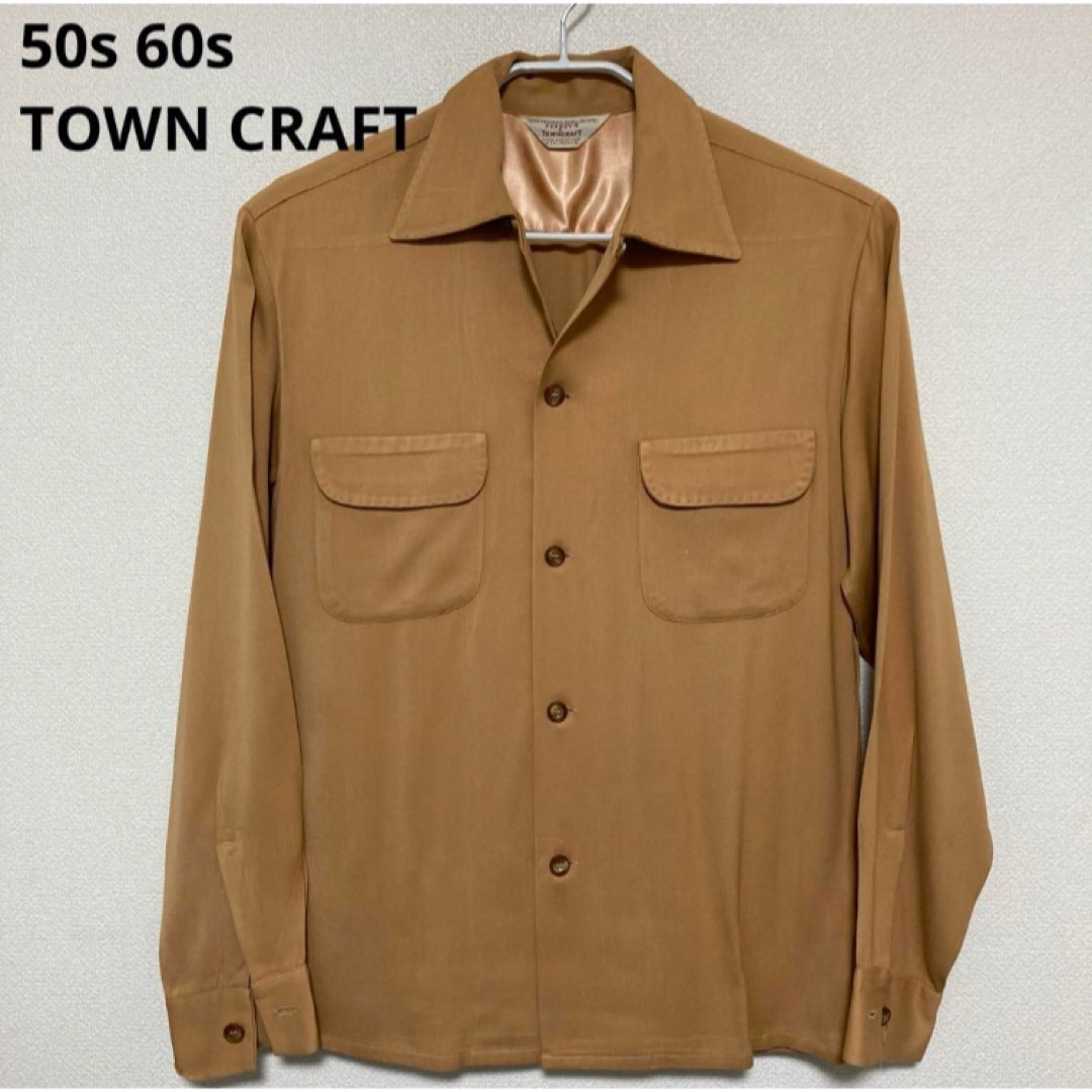 50s 60s TOWN CRAFTレーヨン オープンカラーシャツ S ペニーズ