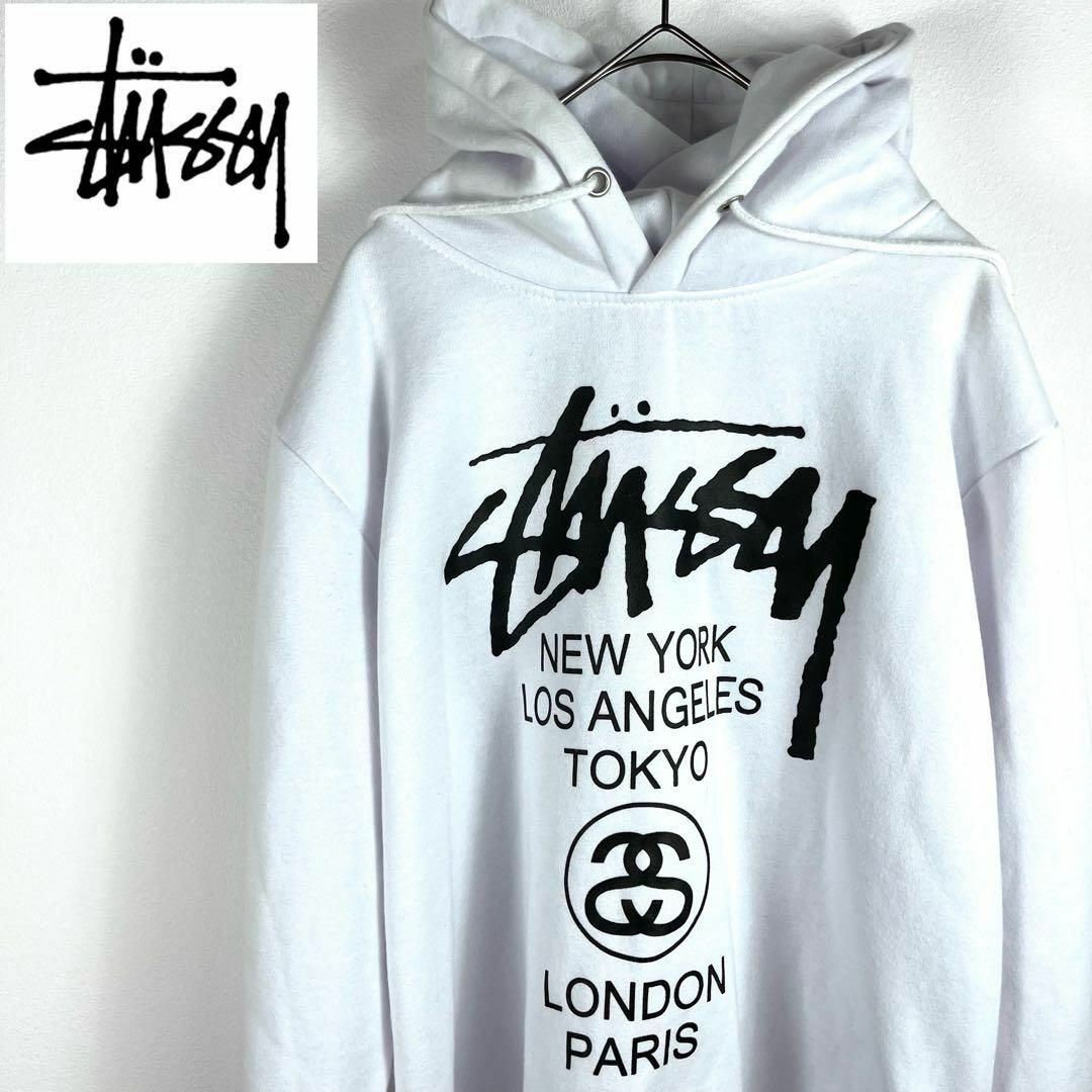 STUSSY - ステューシー パーカー前後デカロゴデザインパーカーの STUSSY - ステューシー パーカー前後デカロゴデザインパーカーの