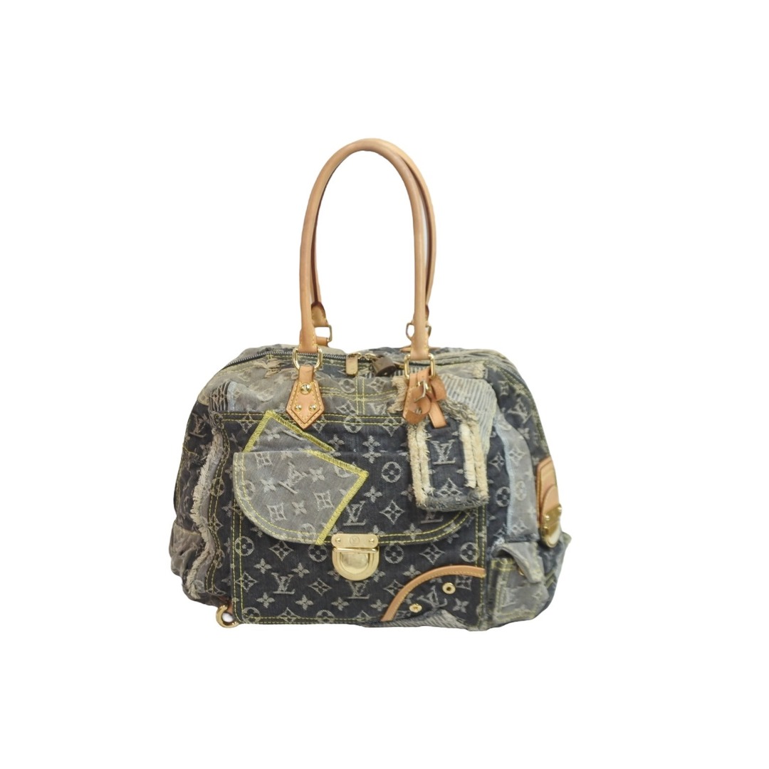 LOUIS VUITTON ルイヴィトン モノグラム デニム パッチワーク ボウリィ ショルダーバッグ M95377 グレー 良品  56352