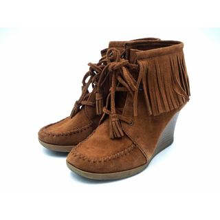 ミネトンカ(Minnetonka)のMINNETONKA ミネトンカ スウェード フリンジ モカシン ウェッジソール ブーティー ブーツ size5（22ｃｍ）/キャメル ◇■ レディース(ブーツ)