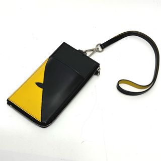 フェンディ(FENDI)のフェンディ FENDI モンスター バグス 7M0283 財布 小銭入れ カードケース ネックストラップ付き コインケース レザー ブラック 美品(コインケース/小銭入れ)