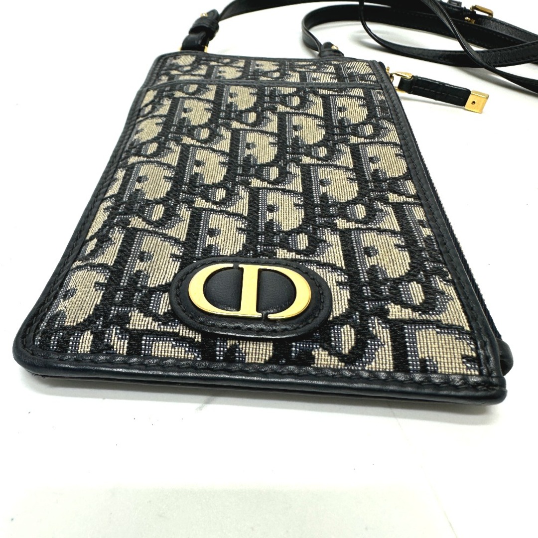 ディオール Dior 30 Montaigne ロングウォレット S2090UTZQ オブリーク ショルダーポーチ スマホウォレット ショルダーバッグ 長財布 レザー/キャンバス ネイビー