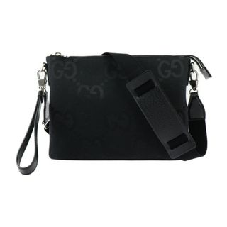 グッチ(Gucci)のGUCCI グッチ ジャンボGG ミディアム メッセンジャー ショルダーバッグ 739668 キャンバス レザー  ブラック シルバー金具  2WAY リストレット セカンドバッグ 【本物保証】(ショルダーバッグ)