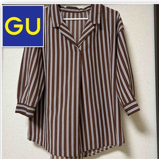 ジーユー(GU)のgu レディース シャツ 長袖 ７分袖 ストライプシャツ ブラウス L ゆったり(シャツ/ブラウス(長袖/七分))