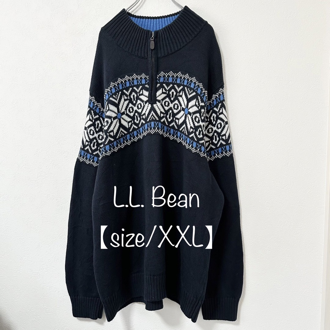 LL Bean/エルエルビーン☆ハーフジップ☆セーター☆ノルディック☆紺☆XXL-