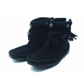 ミネトンカ(Minnetonka)のミネトンカ 299 Back zip boots バックジップブーツ スウェード フリンジ ショート ブーツ size5（22ｃｍ）/黒 ◇■ レディース(ブーツ)